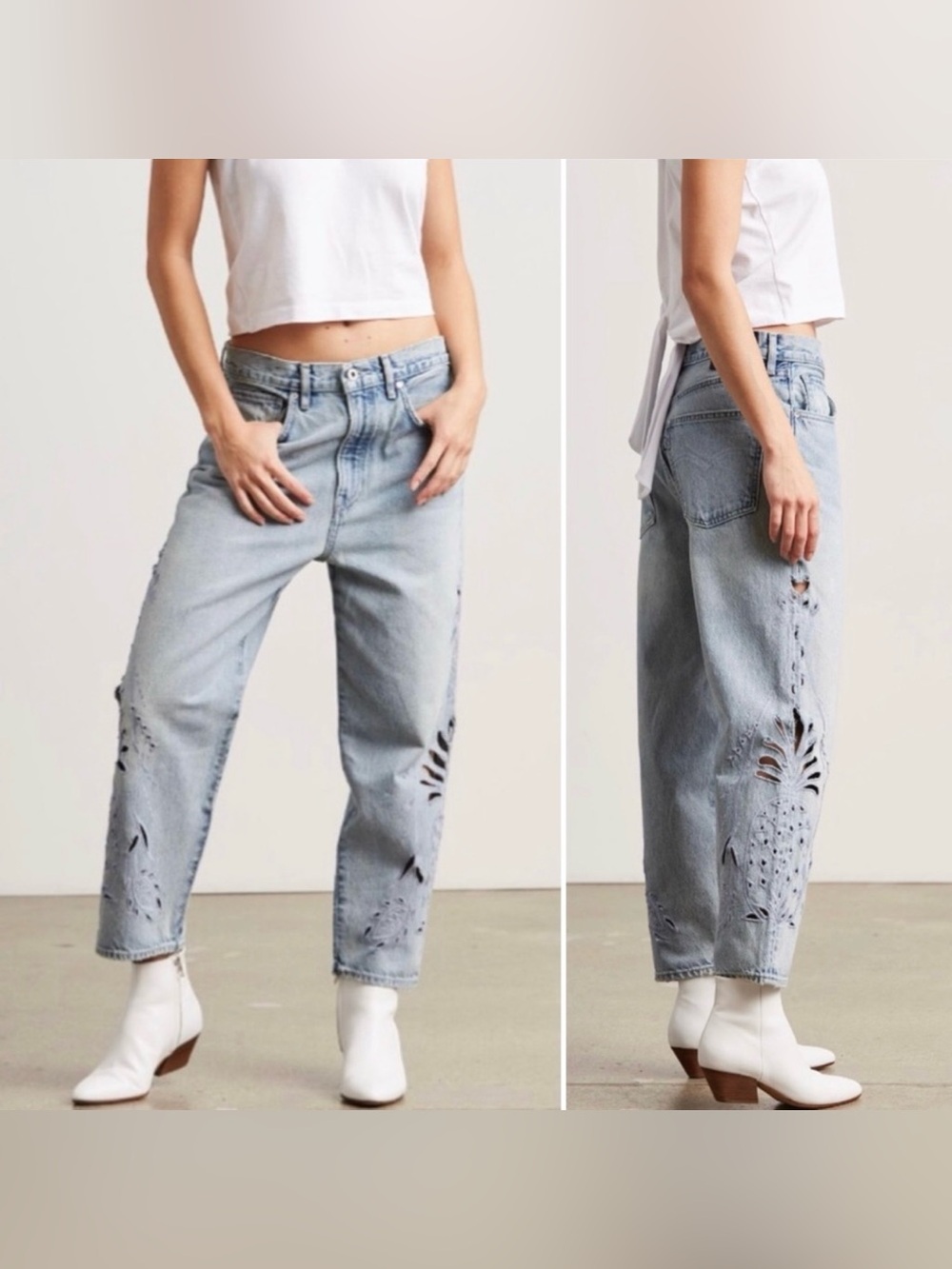 Levi’s Made & Crafted Boho Embroidery Cut-Out Barrel Crop Jeans Cactus Cooler 28